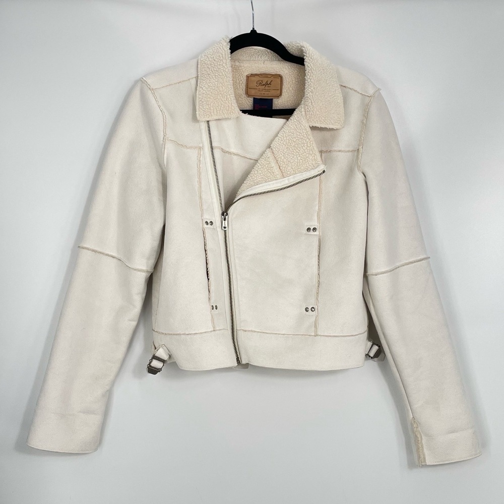 Ralph Lauren Women's Chic Edgy Moto Biker Faux Shearling Vintage Jacket Size S - Picture 1 of 11